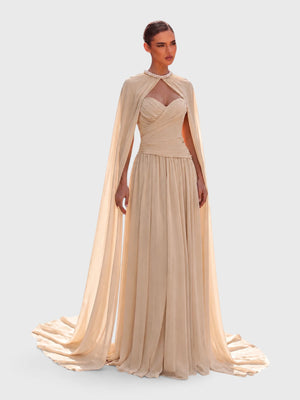Vestido de Festa Longo Tomara que Caia com Capa Longa Halter