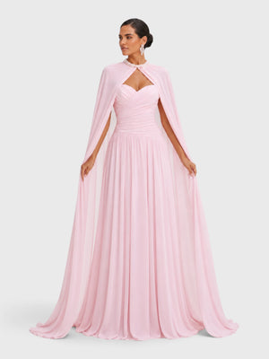 Vestido de Festa Longo Tomara que Caia com Capa Longa Halter