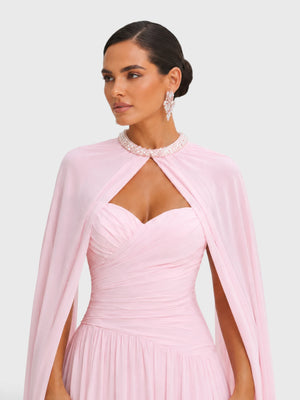 Vestido de Festa Longo Tomara que Caia com Capa Longa Halter