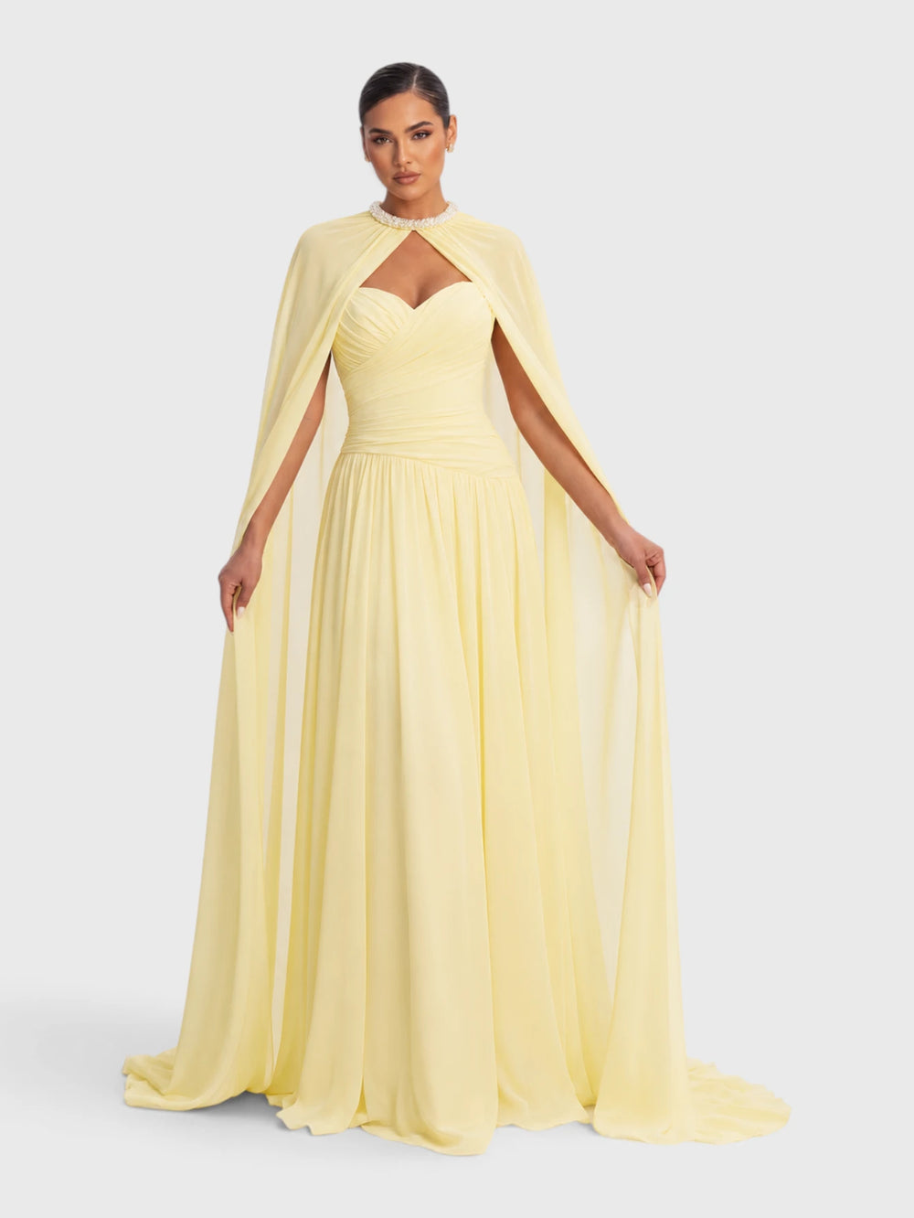 Vestido de Festa Longo Tomara que Caia com Capa Longa Halter