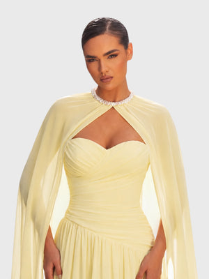 Vestido de Festa Longo Tomara que Caia com Capa Longa Halter