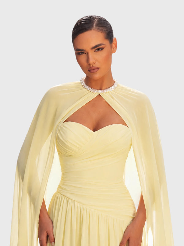 Vestido de Festa Longo Tomara que Caia com Capa Longa Halter