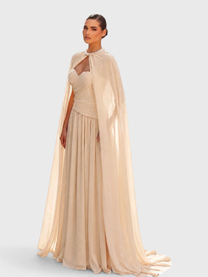 Vestido de Festa Longo Tomara que Caia com Capa Longa Halter