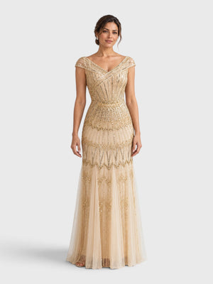 Vestido de Festa Longo Tule Bordado em Paetê Maison