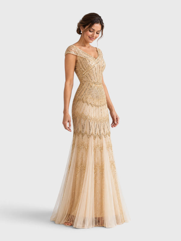 Vestido de Festa Longo Tule Bordado em Paetê Maison
