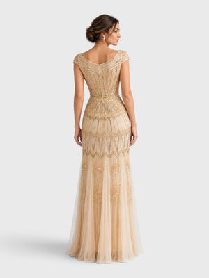 Vestido de Festa Longo Tule Bordado em Paetê Maison