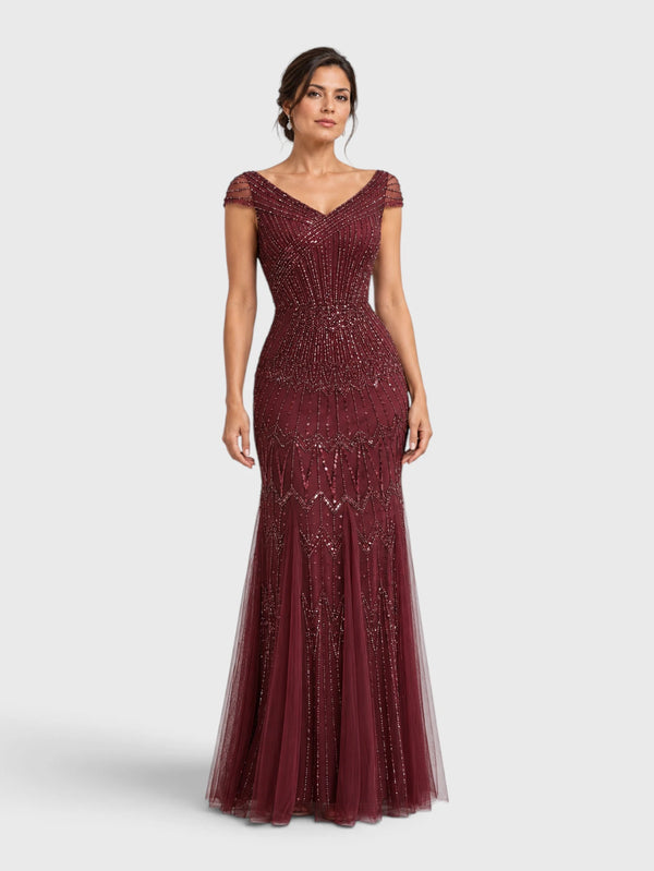 Vestido de Festa Longo Tule Bordado em Paetê Maison