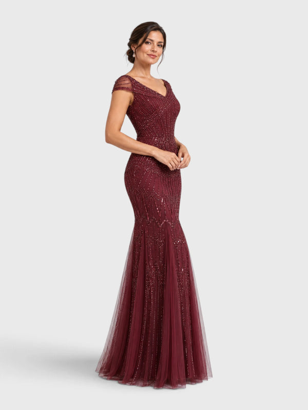 Vestido de Festa Longo Tule Bordado em Paetê Maison