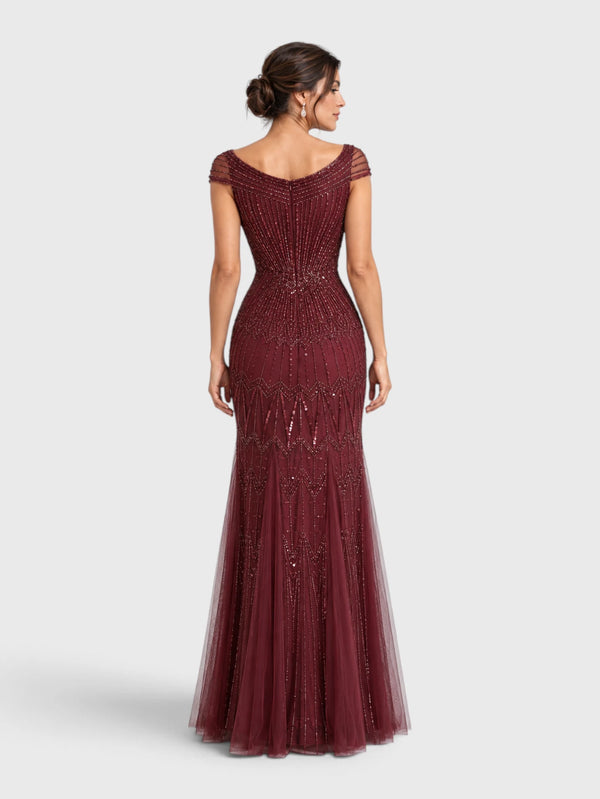 Vestido de Festa Longo Tule Bordado em Paetê Maison