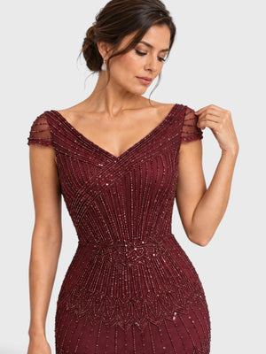 Vestido de Festa Longo Tule Bordado em Paetê Maison