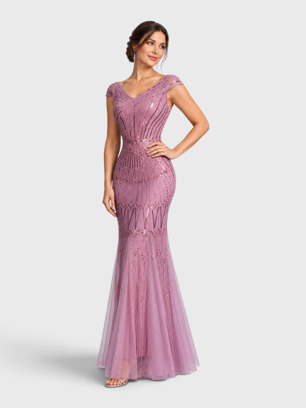 Vestido de Festa Longo Tule Bordado em Paetê Maison