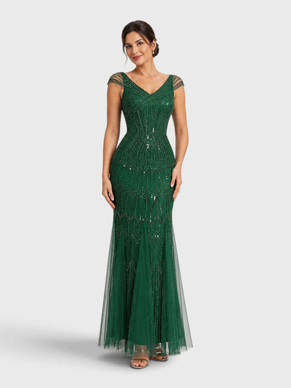 Vestido de Festa Longo Tule Bordado em Paetê Maison