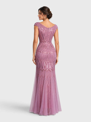 Vestido de Festa Longo Tule Bordado em Paetê Maison
