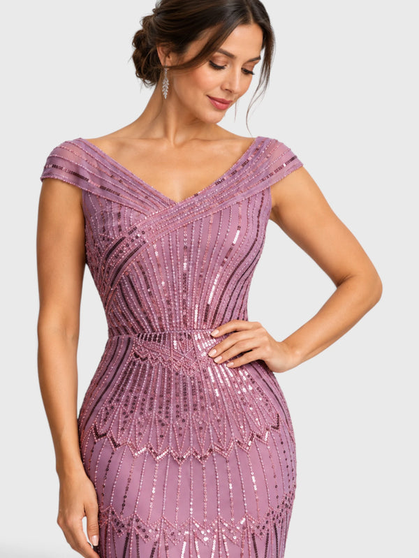 Vestido de Festa Longo Tule Bordado em Paetê Maison