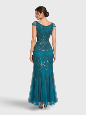 Vestido de Festa Longo Tule Bordado em Paetê Maison