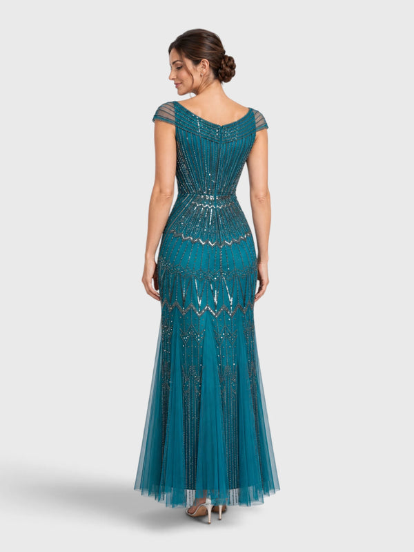 Vestido de Festa Longo Tule Bordado em Paetê Maison