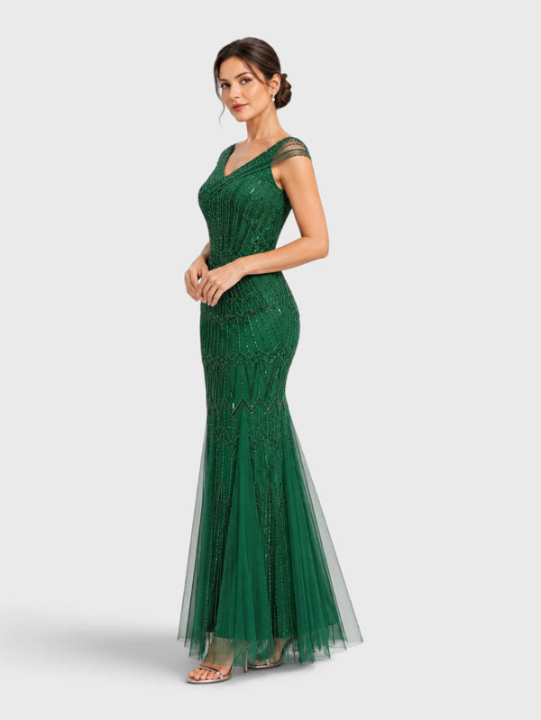 Vestido de Festa Longo Tule Bordado em Paetê Maison