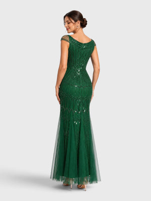 Vestido de Festa Longo Tule Bordado em Paetê Maison