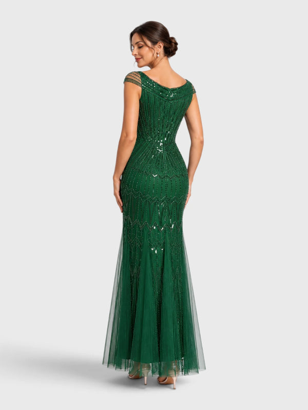 Vestido de Festa Longo Tule Bordado em Paetê Maison