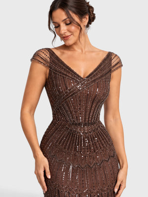 Vestido de Festa Longo Tule Bordado em Paetê Maison