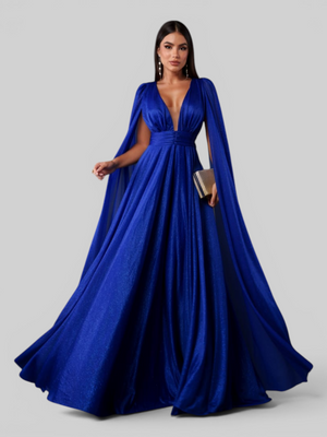 Vestido de Festa Longo Tule Premium com Brilho e Capa Aurora