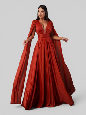 Vestido de Festa Longo Tule Premium com Brilho e Capa Aurora