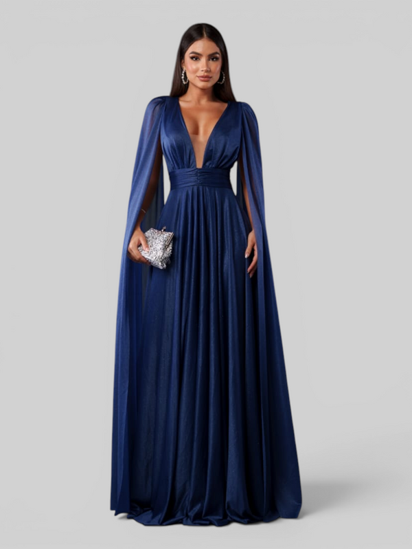Vestido de Festa Longo Tule Premium com Brilho e Capa Aurora