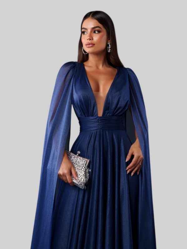 Vestido de Festa Longo Tule Premium com Brilho e Capa Aurora