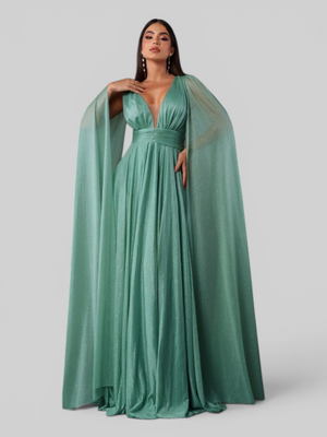 Vestido de Festa Longo Tule Premium com Brilho e Capa Aurora