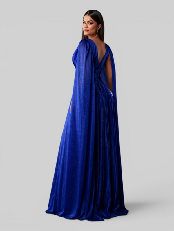 Vestido de Festa Longo Tule Premium com Brilho e Capa Aurora