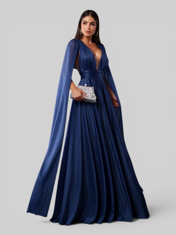 Vestido de Festa Longo Tule Premium com Brilho e Capa Aurora