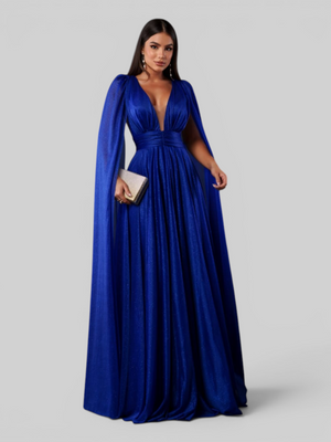 Vestido de Festa Longo Tule Premium com Brilho e Capa Aurora