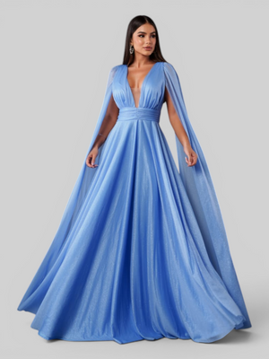 Vestido de Festa Longo Tule Premium com Brilho e Capa Aurora