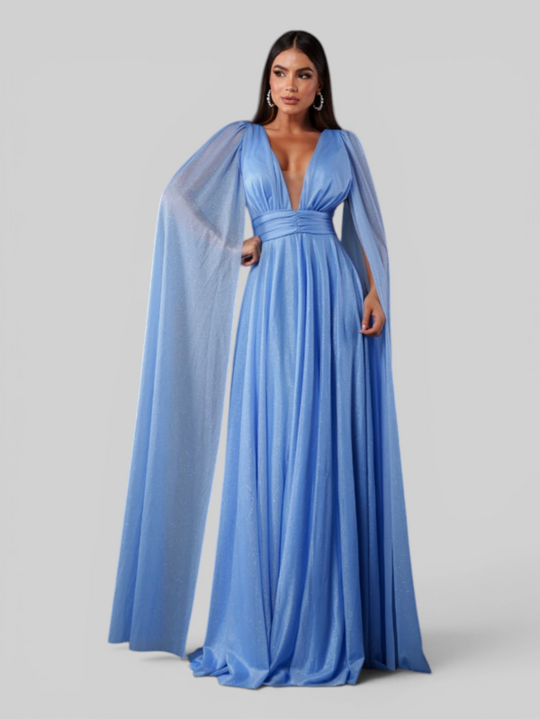 Vestido de Festa Longo Tule Premium com Brilho e Capa Aurora