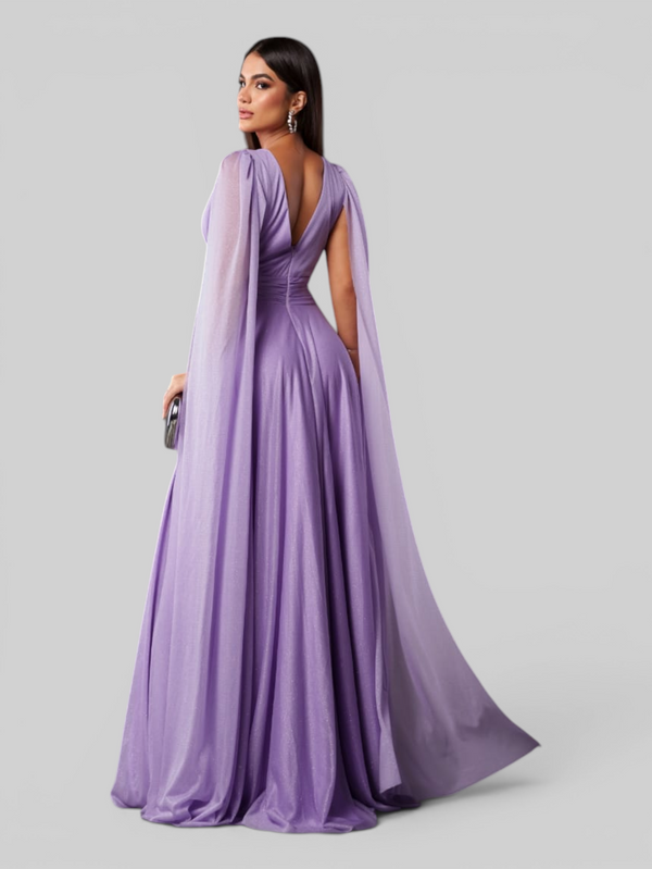 Vestido de Festa Longo Tule Premium com Brilho e Capa Aurora