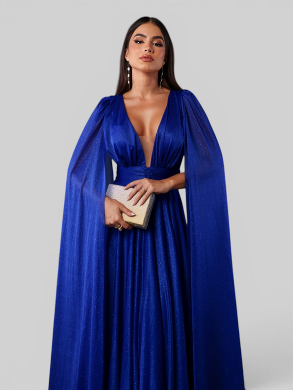 Vestido de Festa Longo Tule Premium com Brilho e Capa Aurora