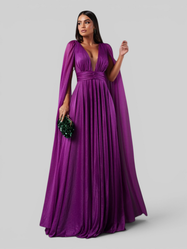 Vestido de Festa Longo Tule Premium com Brilho e Capa Aurora