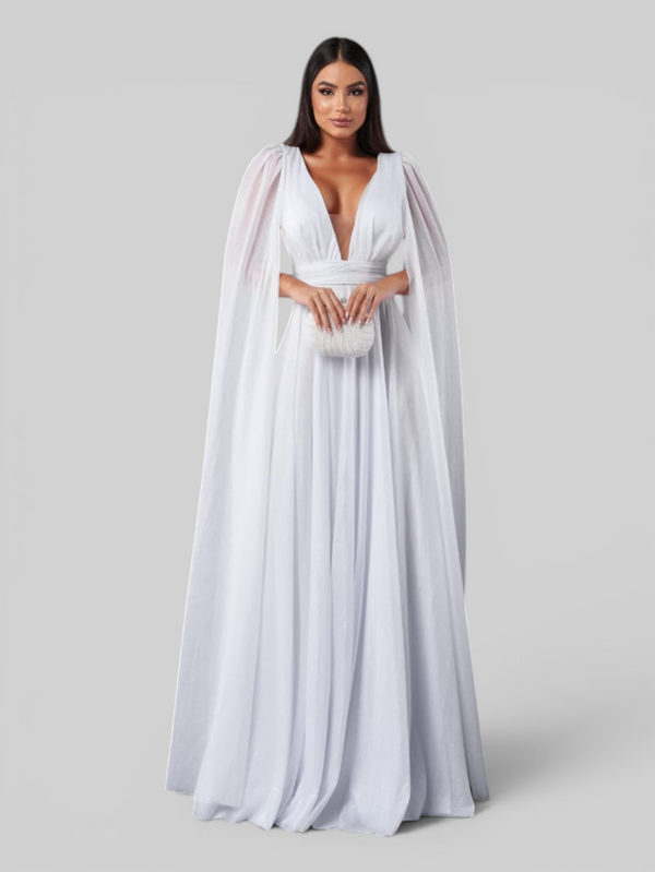 Vestido de Festa Longo Tule Premium com Brilho e Capa Aurora