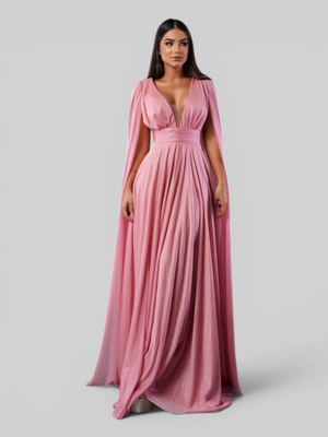 Vestido de Festa Longo Tule Premium com Brilho e Capa Aurora