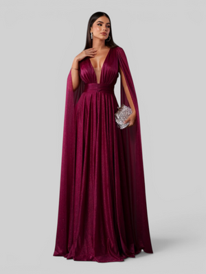 Vestido de Festa Longo Tule Premium com Brilho e Capa Aurora