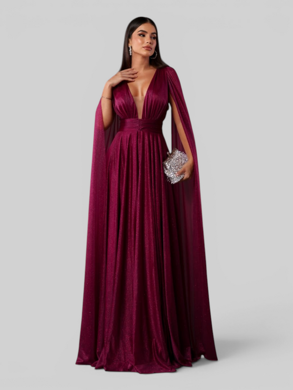 Vestido de Festa Longo Tule Premium com Brilho e Capa Aurora