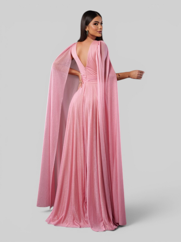 Vestido de Festa Longo Tule Premium com Brilho e Capa Aurora