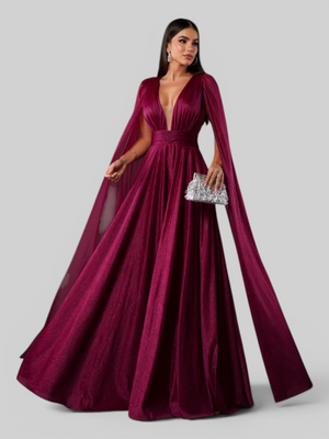 Vestido de Festa Longo Tule Premium com Brilho e Capa Aurora