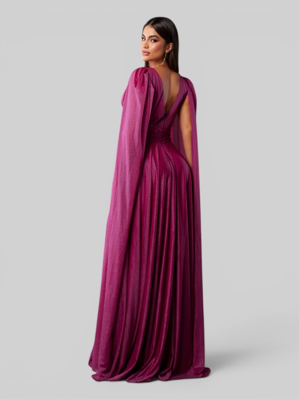 Vestido de Festa Longo Tule Premium com Brilho e Capa Aurora