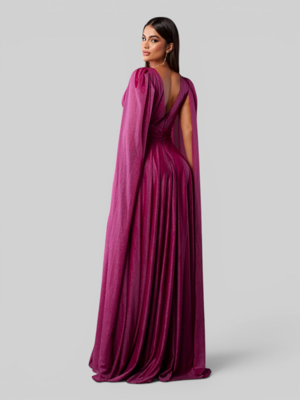 Vestido de Festa Longo Tule Premium com Brilho e Capa Aurora