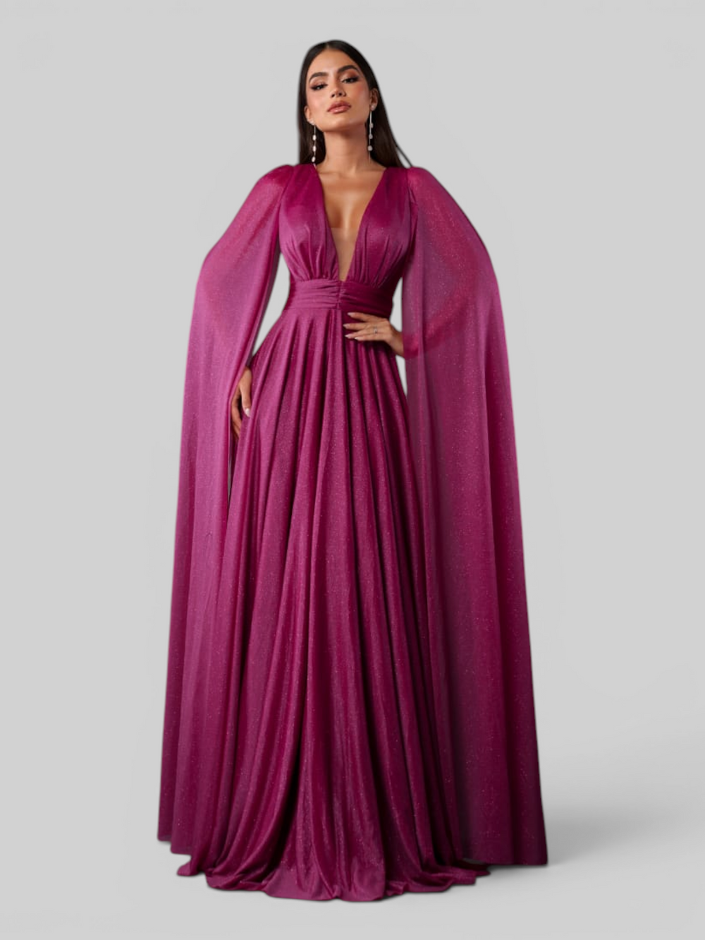 Vestido de Festa Longo Tule Premium com Brilho e Capa Aurora