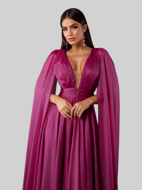 Vestido de Festa Longo Tule Premium com Brilho e Capa Aurora