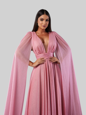 Vestido de Festa Longo Tule Premium com Brilho e Capa Aurora