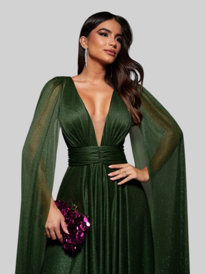 Vestido de Festa Longo Tule Premium com Brilho e Capa Aurora