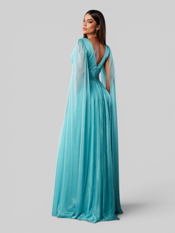 Vestido de Festa Longo Tule Premium com Brilho e Capa Aurora